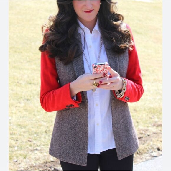 Cremieux Blazer Arabella Colorblock Tweed Jacket Unique Red Size 10 - Picture 1 of 10